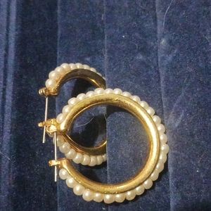 Gold tone and pearl pierced hoops